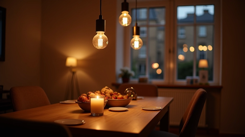 Accent lighting with warm pendant lights and floor lamp creating cosy atmosphere in small London flat