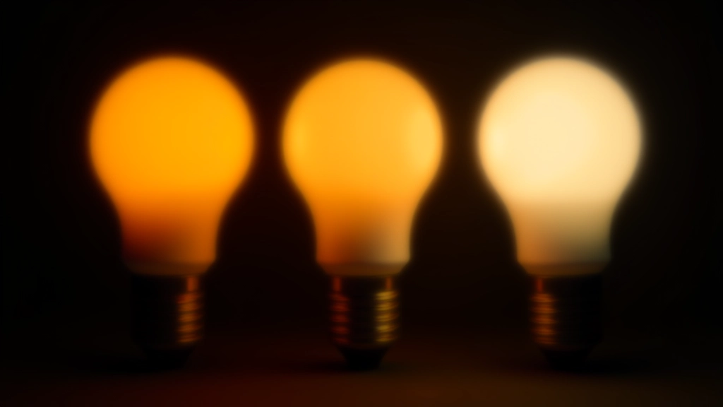 Visual comparison of different colour temperatures showing light bulbs glowing from warm orange through cool blue tones