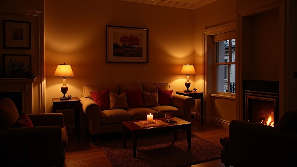 Cosy living room with layered lighting in Edinburgh flat